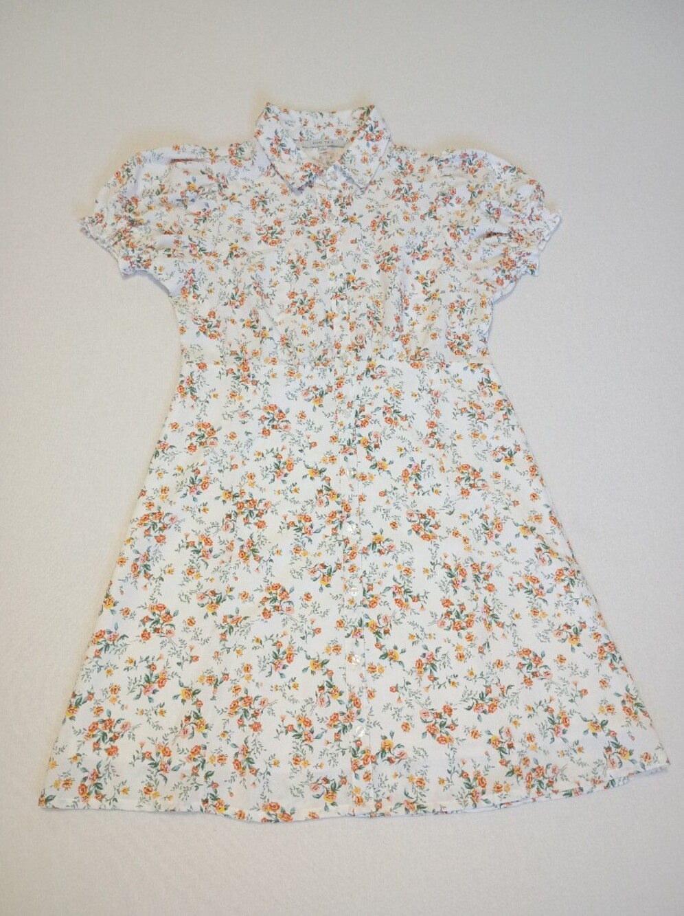Love Tree S Floral Button Front Mini Shirt Dress Puff Sleeve Cottagecore